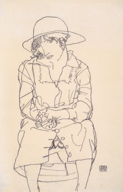 Seated Girl with Hat by Egon Schiele